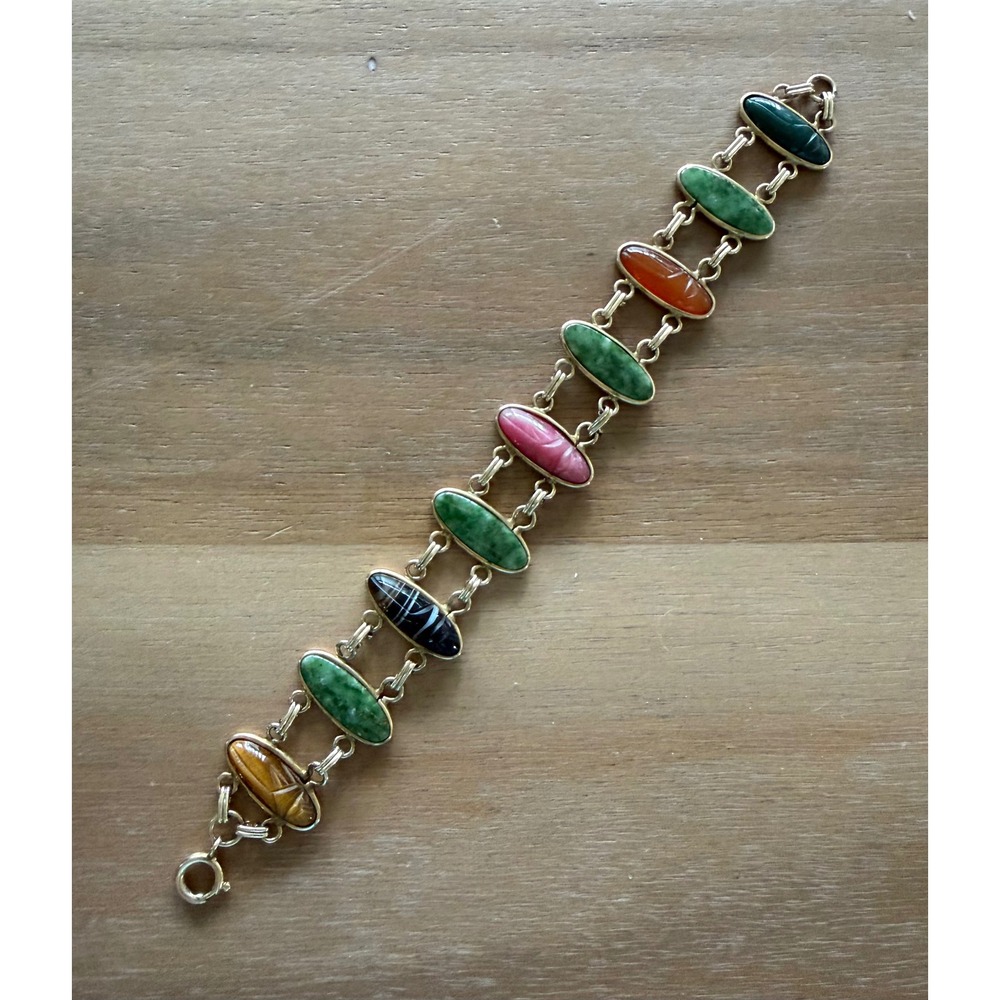 Vintage Scarab Bracelet 12k GF Semi Precious Stones